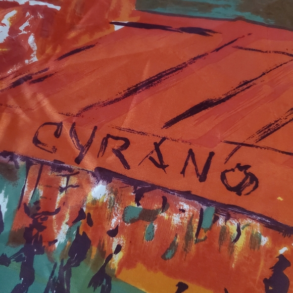 Vintage 60's Moulin Rouge Scarf Artistic Paris Scene Neckerchief  26"×26" - Picture 8 of 9